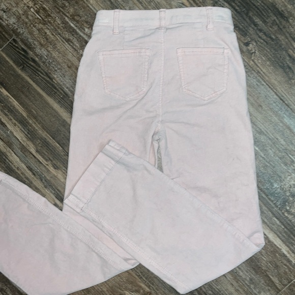 🩷 High-Rise Light Pink Corduroy Pants with Assymetrical Waist Button Detail - Picture 5 of 6